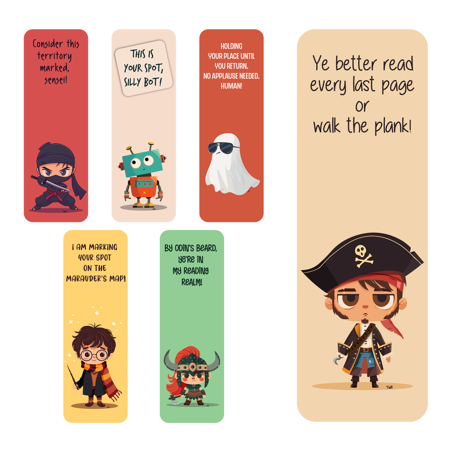Set of 6 Characters - Chatty Traditional Bookmarks - Double-sided