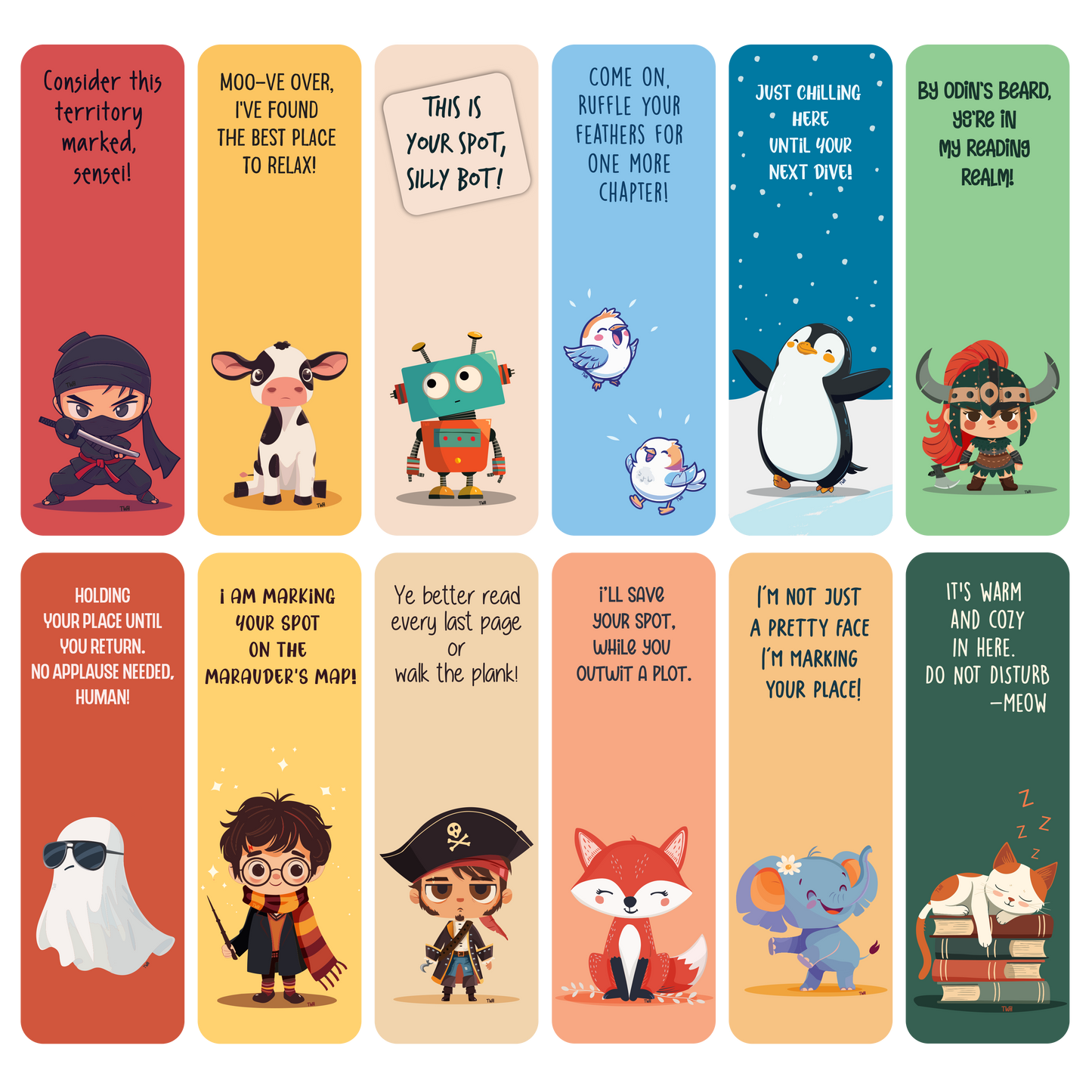 Set of 12 Chatty Traditional Bookmarks - Double-sided