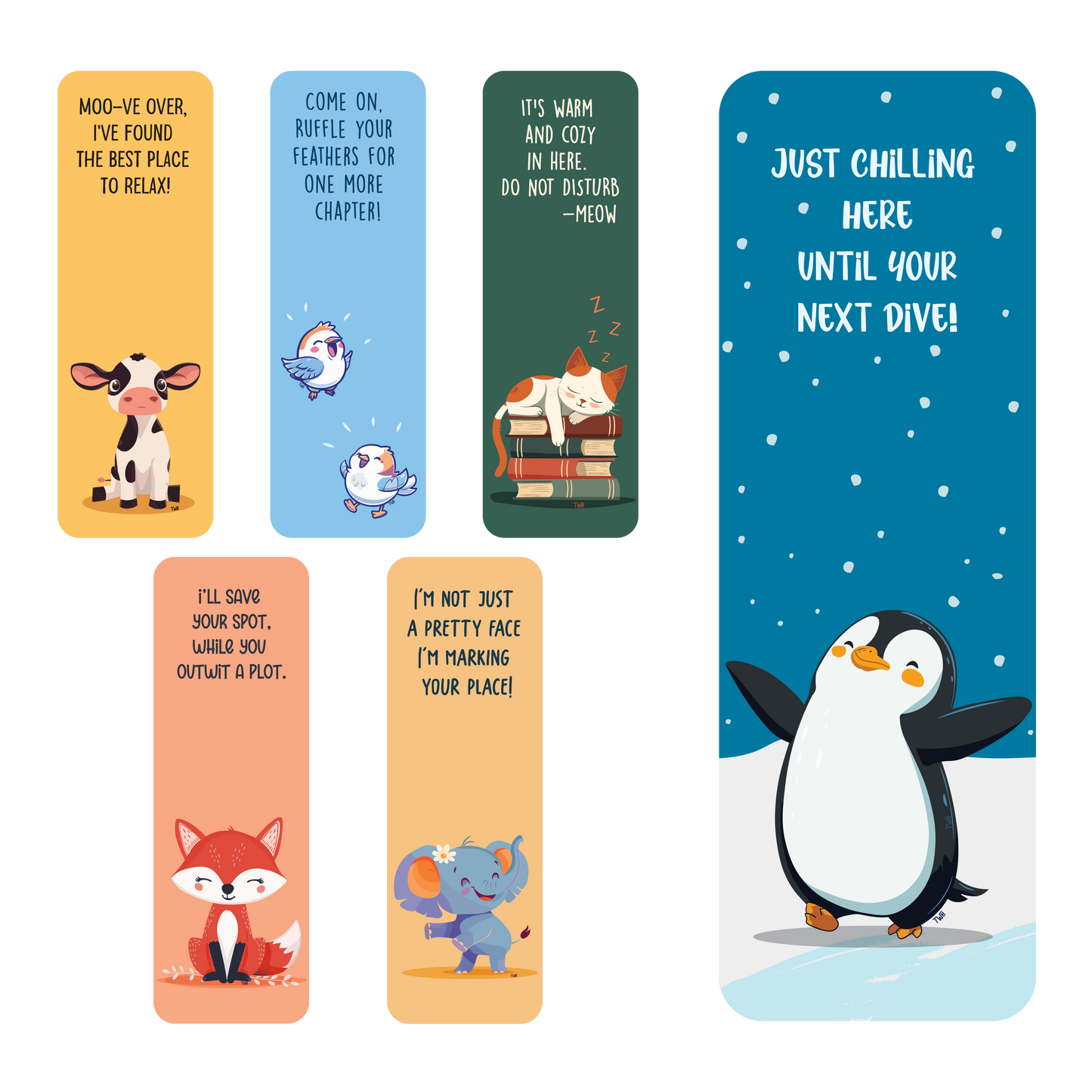 Set of 6 Animals - Chatty Traditional Bookmarks - Double-sided