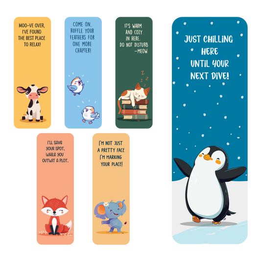 Set of 6 Animals - Chatty Traditional Bookmarks - Double-sided