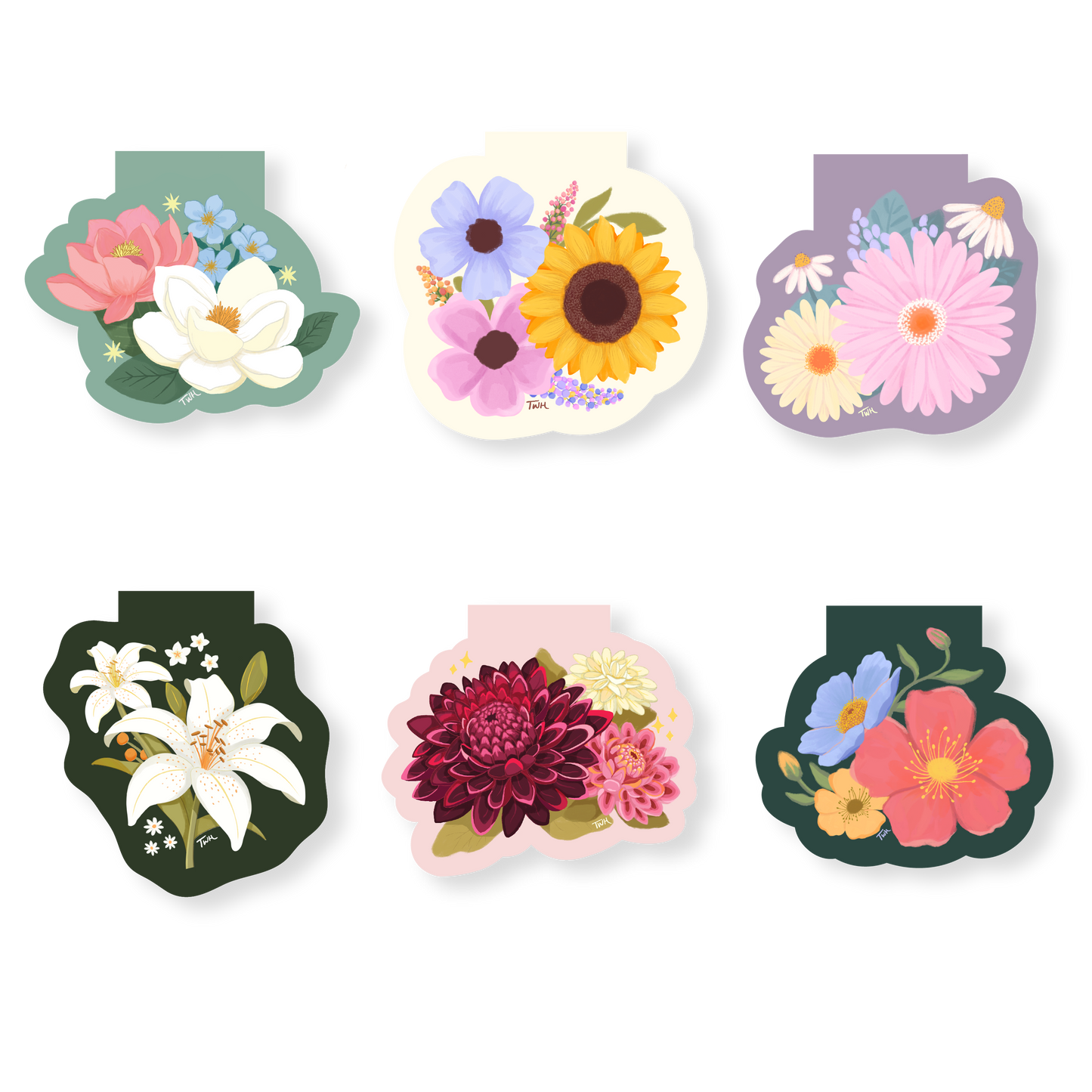 Floral Magnetic Bookmarks - Set of 6