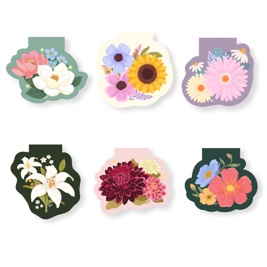 Floral Magnetic Bookmarks - Set of 6